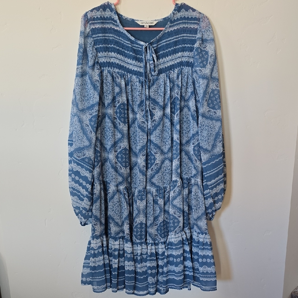 Davi & Dani Blue Boho Tiered Midi Dress
